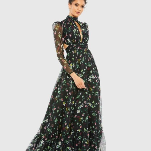 (156) ❤️ BNWT MAC DUGGALFloral High Neck Puff Sleeve Gown #67942