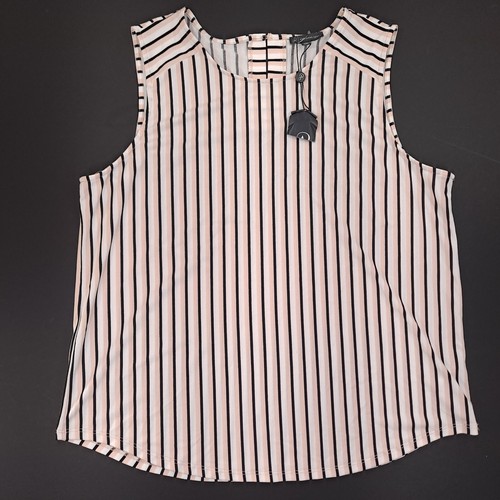 Adrianna Papell Women's Striped Sleeveless Tank Top Keyhole Stretch   Size XL
