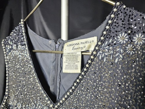 Adrianna Papell Evening 100% Silk Sequin Beaded Top Shirt Cocktail Black ~ Sz 1X