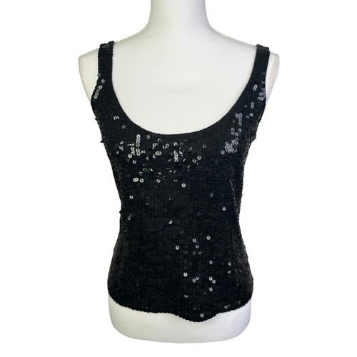Adrianna Papell Sequin Tank Top Evening Party Sleeveless Blo Black S