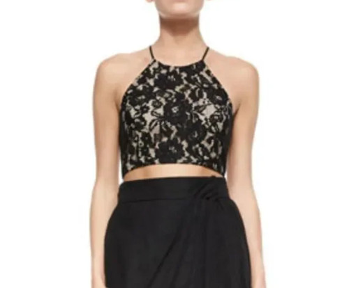 ADRIANNA PAPELL Papell Boutique Evening Black Silk Beaded Leaves Mock Neck Sleeveless Med Vtg
