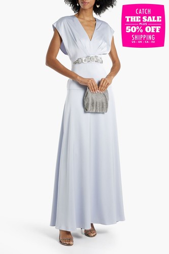 RRP€508 AIDAN MATTOX Satin Evening Dress US10 UK14 IT46 XL Embellished Waist