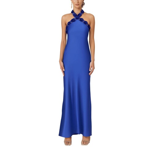 Aidan Mattox Womens Blue Embellished Halter Evening Dress Gown 2 BHFO 7952