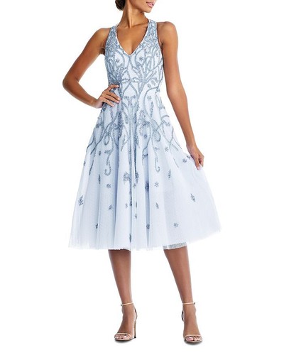 Aidan Mattox Women's Midi Fit & Flare Dress Sheer Floral Sleeveless A1206