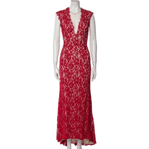 AIDAN MATTOX Red lace Plunging V Neck open back Gown Size 6