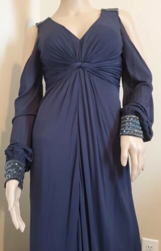 Aidan Mattox Evening Maxi Gown Draped Cut Out Beaded Embellished Cuffs US 2