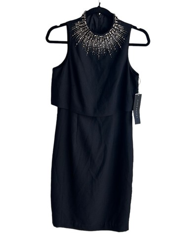 Aidan Mattox Sleeveless Mock Beaded Turtleneck Popover