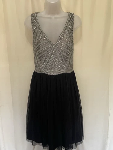 AIDAN MATTOX Black Jeweled Womens Dress Size 8