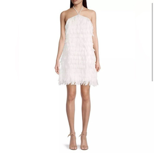 NWD $295 Aidan Mattox white fringe petal halter prom bridal honeymoon dress 2