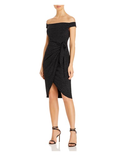 AIDAN AIDAN MATTOX Womens Black Lined Self Tie at Waist Faux Wrap Dress 8