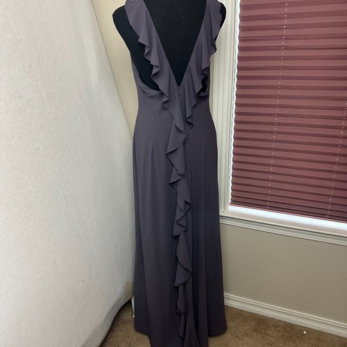 Aidan Mattox dress sz 14 gray maxi sleeveless back ruffle full length of dress