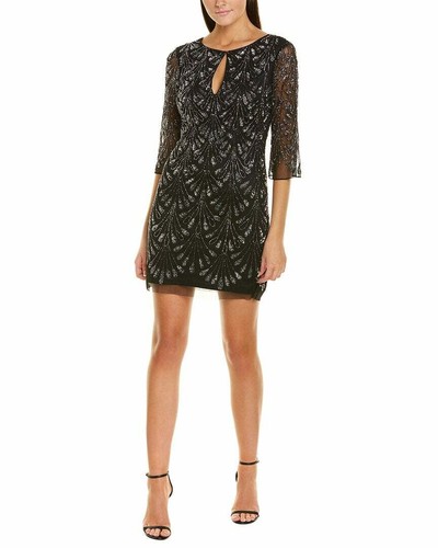Aidan Mattox Beaded Trapeze Dress  Notch neck  3 4 sleeves  Slip on Size 0  $495