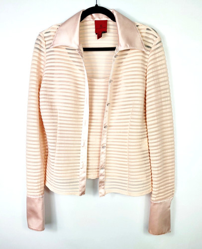 JS Collections 2 Piece Cami & Blo Sz 8 Peach Stripe Satin Semi Sheer Formal