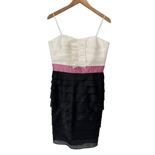 JS COLLECTIONS JS Collection Ruffle Cami Cocktail Dress Women M Black White Spaghetti Polyester