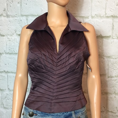 JS Collections Petite Deep Purple Burgundy Sleeveless Collared Top Size 8 NWT