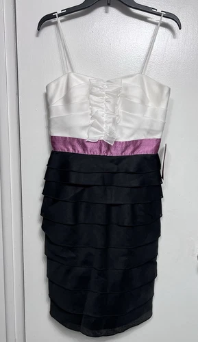 JS COLLECTIONS JS Collection Cocktail Dress Ruffle Cami Women Size 6 Black White Pink
