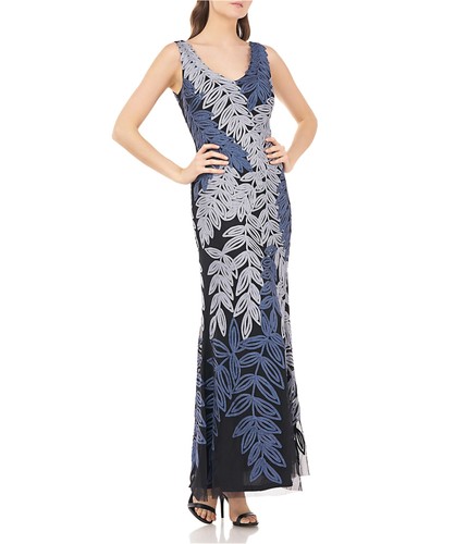 JS Collections Womens Leaves Gown Dress  blue  14