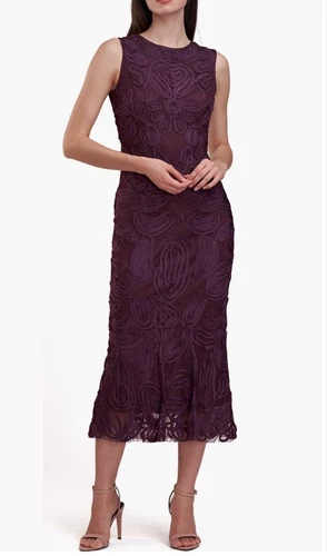 JS Collections Meli Soutache Cocktail Midi Dress Plum Purple $328 New Size 8