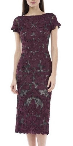 JS COLLECTIONS Joyce Floral Lace Midi Dress Square Neck Cap Sleeves Women Size 8