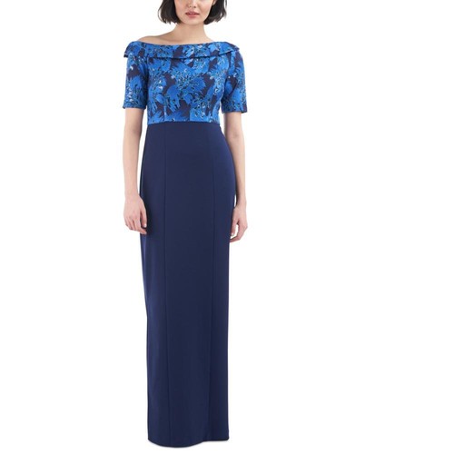 JS Collections Women Maxi Long Dress Short Sleeve Sequin Floral C2