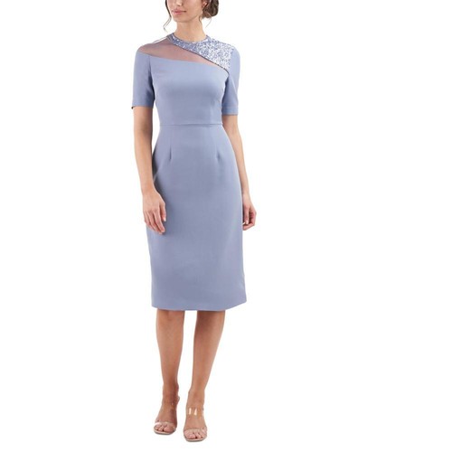 JS Collections Women Sheath Knee Length Dress Short Sleeve Solid A2705