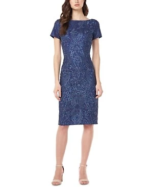 JS Collections Floral Embroidered Cocktail Dress Blue Multi Size 12