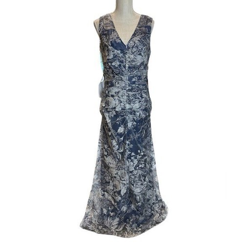 NWT JS Collections Floral Short Sleeve Embroidered Net Long Gown Dress Size: 2.