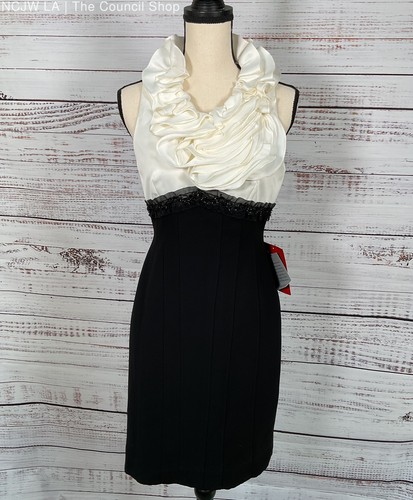JS COLLECTIONS JS Collection Ruffle Collar Sheath Cocktail Dress White Black 4P