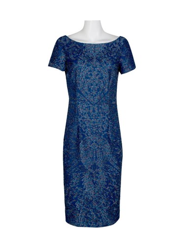 JS COLLECTIONS JS COLLECTION Womens Blue Short Sleeve Knee Length Cocktail Sheath Dress 6