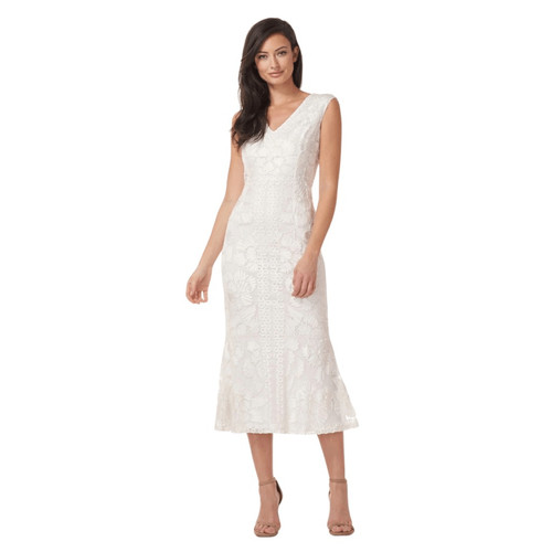 JS COLLECTIONS Beaded Illusion Neck Gown  Jewel neck  Cap sleeves Sz 2  $398 NWT
