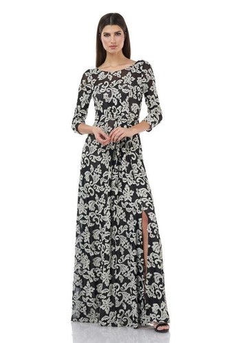 JS COLLECTIONS JS COLLECTION Womens Gray Pouf sleeve V Back Boat Neck Midi Evening Dress 2