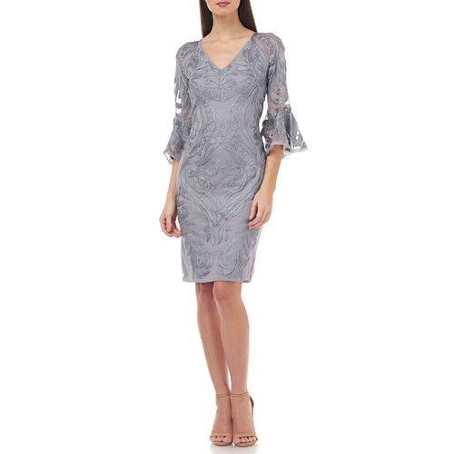 JS Collections Bell Sleeve Soutache Cocktail Dress Smokey Grey Womens Size 2