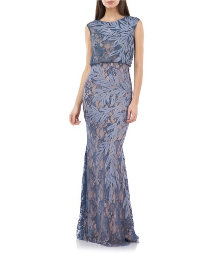 JS Collections Womens Embroidered Gown Dress  navy  12