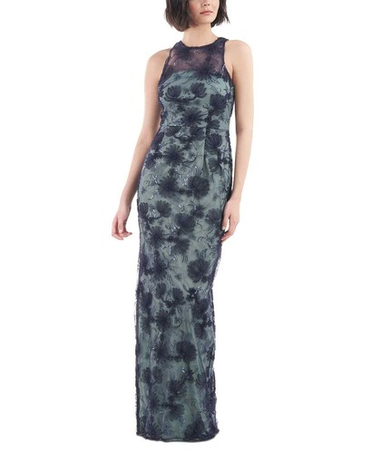 JS Collections Women's Blue Embroidered Mesh Sequined Gown Dress   16   Blue