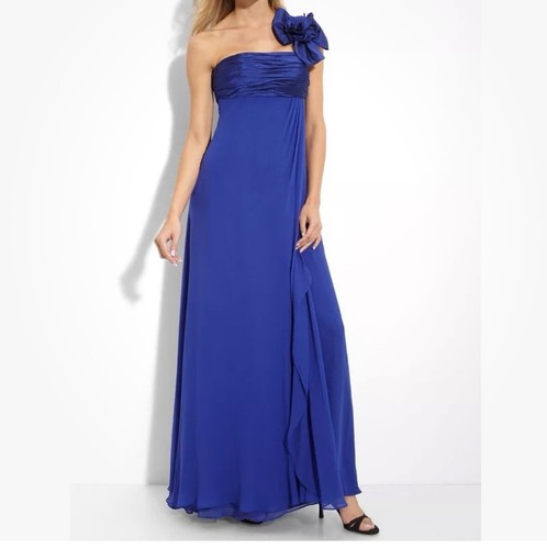 NWOT JS Collections One Shoulder Taffeta Chiffon Dress Gown Royal Blue Size 10