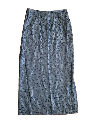 JS Collections Long Skirt Beaded Black Floral Lined Side Slit Size 10