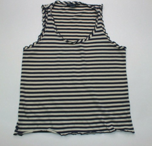 LAUREN RALPH LAUREN Ralph Lauren Womens Tank Top Blue Ivory Stripe Ruffled Slim Fit Size Large EUC