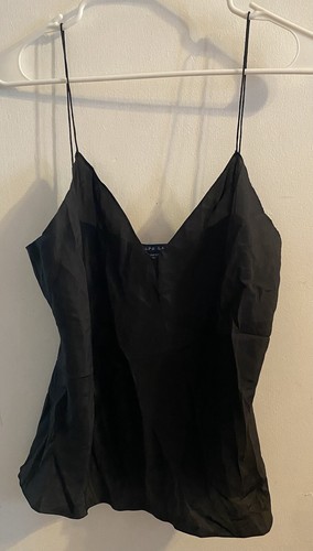 LAUREN RALPH LAUREN Polo Ralph Lauren 100% Silk Camisole Top Black Spaghetti Strap V Neck Curved Hem