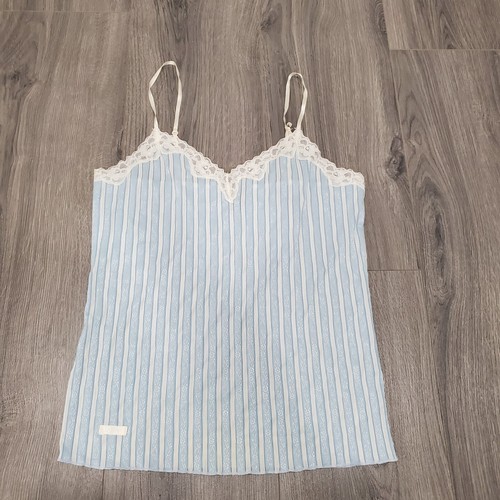 Lauren Ralph Lauren Cami Medium Y2K 90s Blue Stripe Romantic Whimsy Lacey