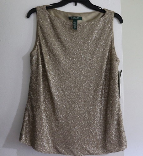 LAUREN RALPH LAUREN Ralph Lauren Women`s Camisole Top Blo 8 M Sleeveless Sequin Evening Party New