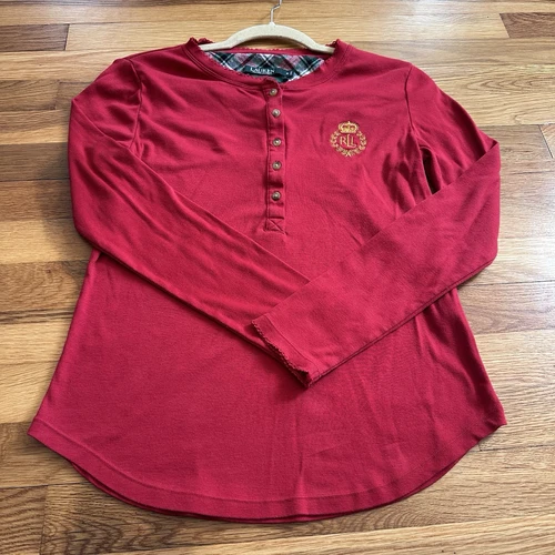 Lauren Ralph Lauren Red Night Shirt Size Medium Womens 1 4 Button Long Sleeve