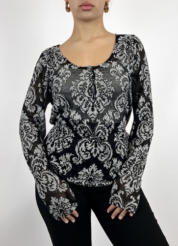LAUREN RALPH LAUREN DENIM & SUPPLY RALPH LAUREN Black Floral Long Sleevele Blo Shirt Size L