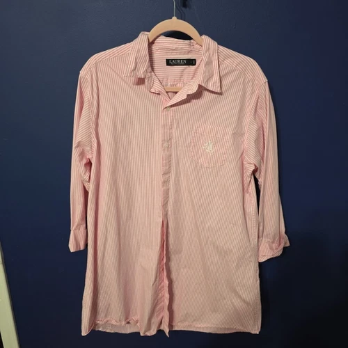 Lauren Ralph Lauren Long Button Down Sleep Shirt Striped Womens Large