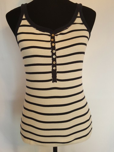 LAUREN RALPH LAUREN Lauren Jeans Co Navy Striped Sleeveless Tank Top Size L Front Buttons. (B