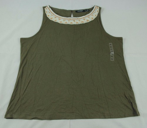 LAUREN RALPH LAUREN BNWT Ralph Lauren Olive Tank Top Beaded Neck Size XL 100% Authentic