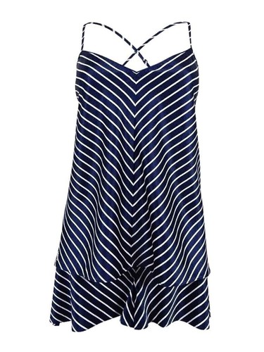LAUREN RALPH LAUREN RALPH LAUREN Lauren Women's Stripe Satin Camisole Sleepwear (XL  Navy White)