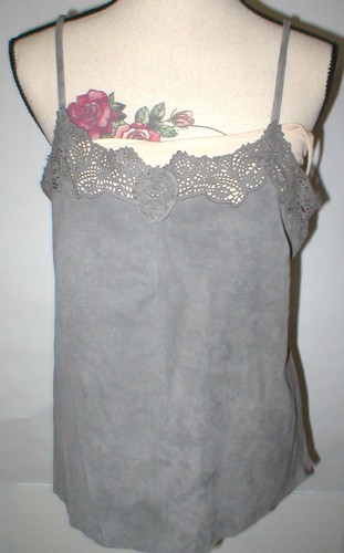 LAUREN RALPH LAUREN Womens New Ralph Lauren $398 NWT Gray Leather Suede Lace Tank Top Cami Nice 10