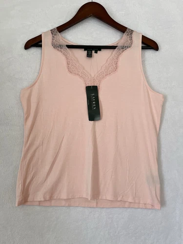 Lauren Ralph Lauren Lace Trim Pink Camisole Quiet Luxury Minimalist Spring Large