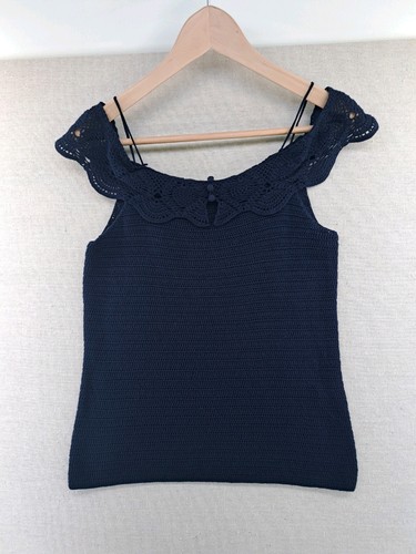 Lauren Ralph Lauren Camisole Top Small Off The Shoulder Crochet Lace Hand Knit