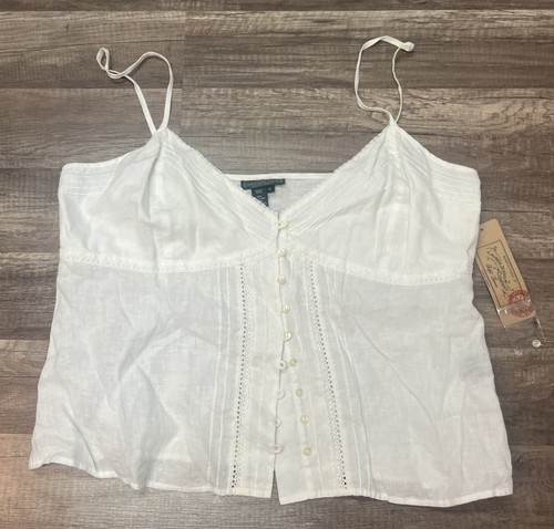 LAUREN RALPH LAUREN Ralph Lauren NEW Linen Lace Cami Top Button Front XL Plantation F White B3